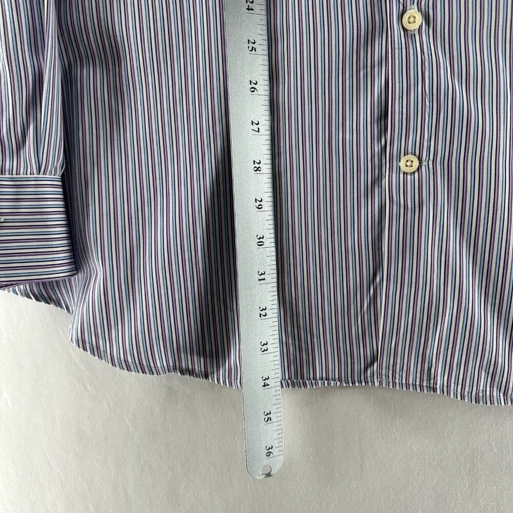 Peter Millar Button Up Shirt Mens XL Long Sleeve Preppy Stripe White Blue Purple - Picture 8 of 10